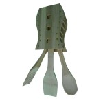 Kitchen tools set, 3 pieces + straight support, made of bamboo
